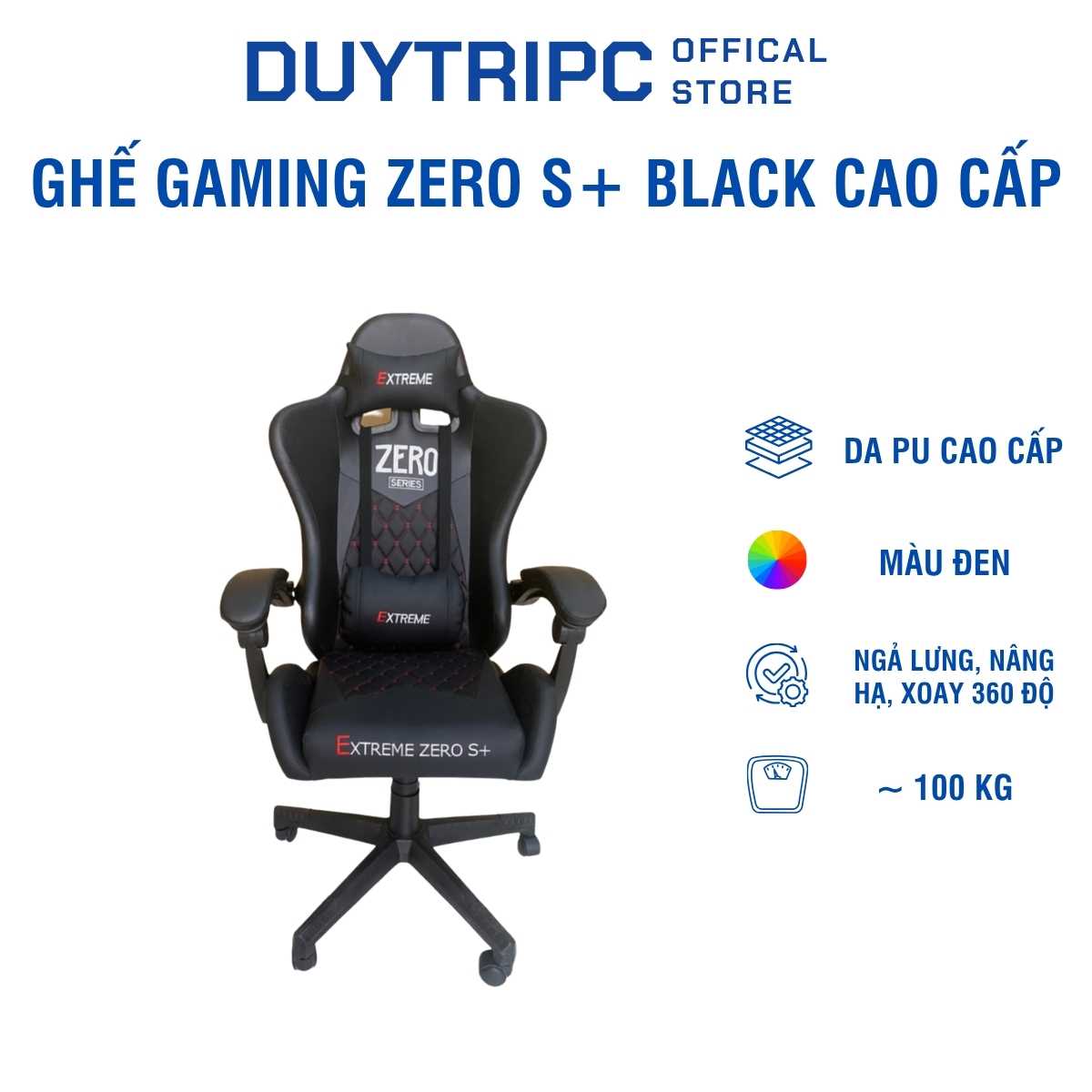 Ghế Gaming Zero S+ Black Cao Cấp – Thiết Kế Công Thái Học, Đệm Dày Êm Ái, Ngả Lưng 180°, Ghế Chơi Game Chuyên Nghiệp